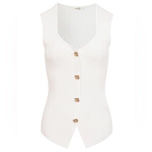 Boutique White Knit Vest Top Gold Buttons